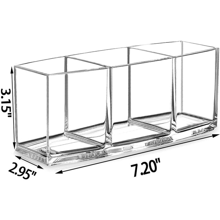 Прозорий органайзер для пензлів для макіяжу CACASO, тримач для акрилових пензлів преміум-класу, органайзер, 3 відділення, тримач для пензлика для макіяжу, зберігання косметики