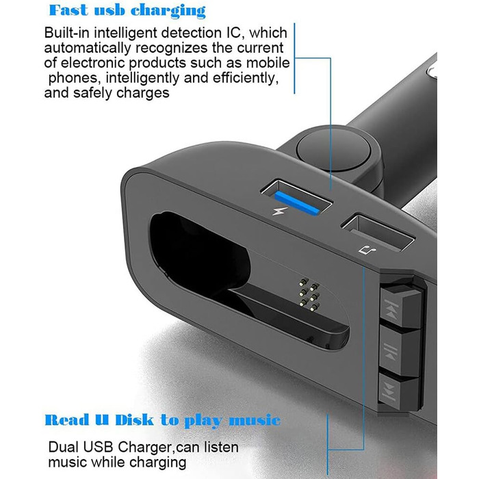 Автомобільний Bluetooth-передавач Asudaro з Bluetooth-гарнітурою Автомобільний MP3-плеєр Бездротове радіо Аудіоадаптер гучного зв'язку Гучний зв'язок із подвійним зарядним пристроєм USB, U-диск TF-карта AUX-вхідний вихід, чорний