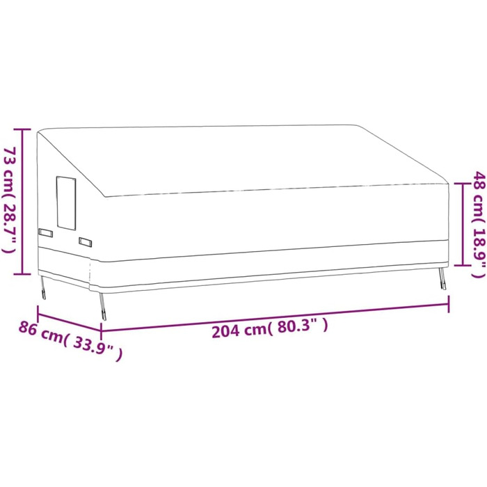 Чохол для 3-місної лавки, чохол брезентовий водонепроникний антиультрафіолетовий, захисний чохол для лавок садових меблів, комплект захисний чохол брезентовий, бежевий 204x86x48/73см 600D Oxford