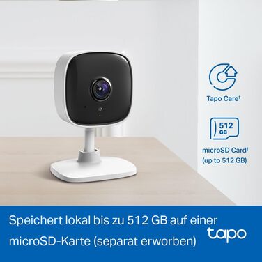 Камера відеоспостереження TP-Link Tapo C110 WLAN (роздільна здатність 3 МП, двосторонній аудіо, виявлення руху, звукова та світлова сигналізація, нічне бачення до 9 м, до 256 ГБ локальної памяті на SD-карті) Білий