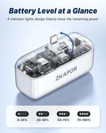 Інтегрований складаний роз&39єм USB C Малий Power Bank 20W PD Зовнішній акумулятор Портативна швидка зарядка Сумісний із iPhone 16/15 Series, Galaxy S24/23, USB C телефонами тощо, 5000mAh