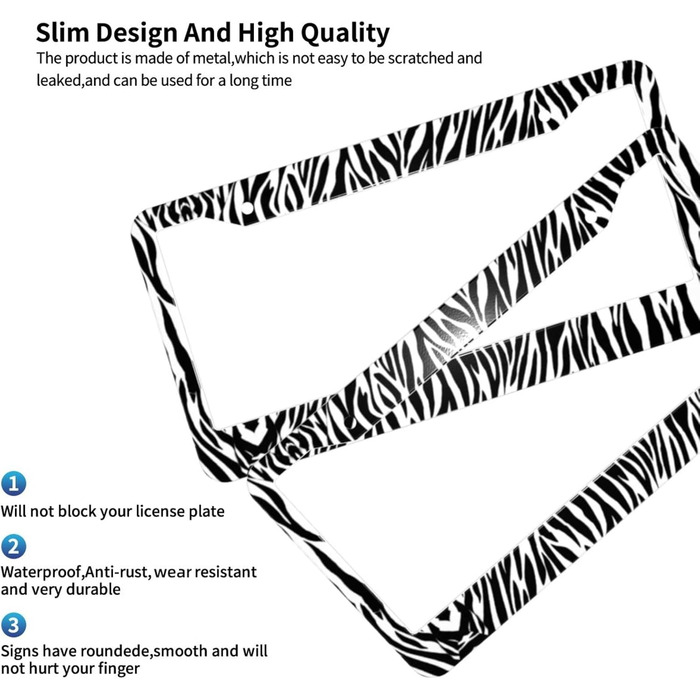 Алюмінієва рамка номерного знака, принт Zebra, універсальний аксесуар, рамка для автомобільної бирки, тримач номерного знака, 2 шт. и Zebra Pattern One Size
