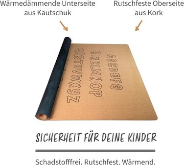 Ігровий килимок з пробки Secoroco, килимок для повзання без забруднень для немовлят і дітей, ігровий килимок ABC 160x110 см 160 x 110 см