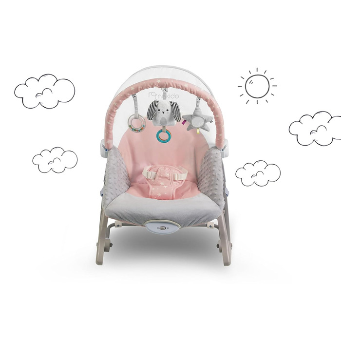 Дитяча гойдалка Nukido Baby Bouncer з музикою - Металевий каркас і міцний пластик - Замок-гойдалка - Вібраційна система - Додаткова іграшка Montesorri - 48 x 62 см - (Рожевий)