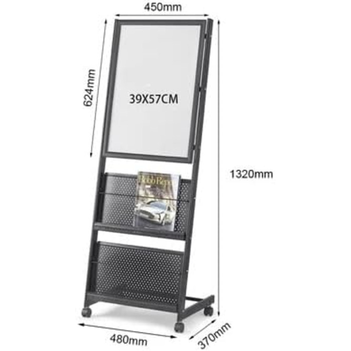 Підлогова стійка для журналів газетний стенд, інформаційний стенд, газетний стенд, металева залізна основа, мобільний рекламний стенд інформаційний стенд, 83B