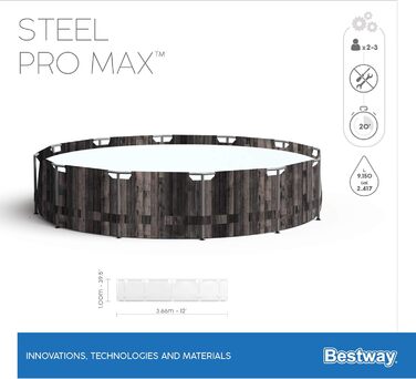 Набір каркасних басейнів Bestway Steel Pro MAX з фільтруючим насосом Ø 366 x 100 см, дерев'яний вигляд (морений дуб), круглий одинарний