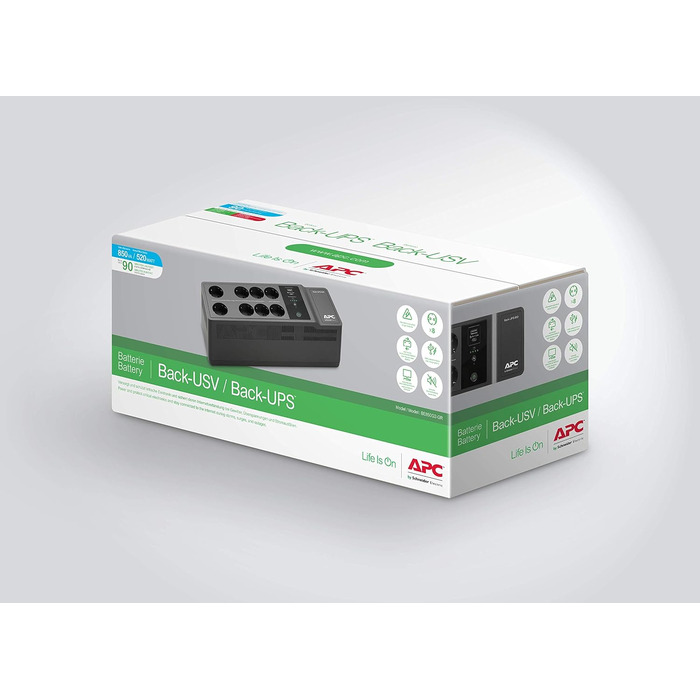 ДБЖ APC by Schneider Electric Back-UPS ES - BE850G2-SP 650 ВА з 8 роз'ємами Schuko та зарядним портом USB A і C, 850 В / 520 Вт