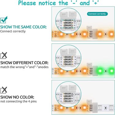 Роз'єми для світлодіодної стрічки, Набір аксесуарів для розширення світлодіодної стрічки, 5050 4-контактний роз'єм для світлодіодної стрічки RGB, 5050 Комплект 4-контактних роз'ємів для світлодіодної стрічки, для комплекту аксесуарів для подовження стрічк