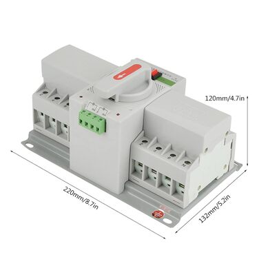 Автоматичний перемикач автоматичної передачі lyrlody Dual Power, міні-автоматичний вимикач 220V 63A 4P Подвійний вимикач живлення з низьким рівнем шуму з інтерфейсом живлення EPS Fire для пожежогасіння 220 x 132 x 120 мм