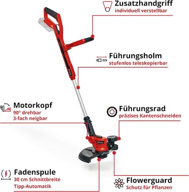 Акумуляторний тример для газону Einhell GE-CT 18/30 Li-Solo Power X-Change (Li-Ion, 18 В, ширина скошування 30 см, головку двигуна можна повертати та нахиляти на 90, включаючи котушку волосіні, без акумулятора та зарядного пристрою) без акумулятора та зар