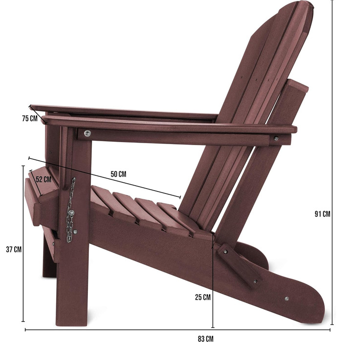 Оригінальне крісло Normani Adirondack - Складне садове крісло в дерев'яному стилі - Затишне садове крісло з міцного, переробленого та довговічного HDPE - 150 кг Вантажопідйомність Бордо 91 см х 75 см х 83 см