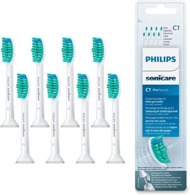 Оригінальні насадки для звукових зубних щіток Philips Sonicare ProResults Standard - 8 упаковок білого кольору (модель HX6018/07) 8 шт. (1 упаковка) 8 шт. Стандартна упаковка