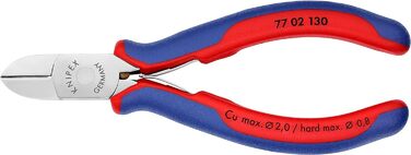 Діагональні кусачки Knipex Electronics з багатокомпонентними ручками 130 мм 77 02 130 Кругла головка, зі скосом 130 мм З багатокомпонентними ручками, червоний/синій