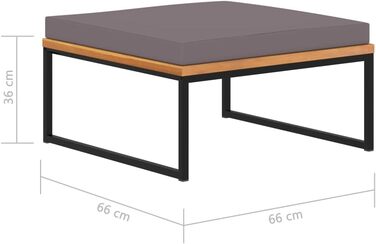 Підставка для ніг і подушка, масив дерева акації, темно-сірий, 66 x 66 x 36 см, 46511