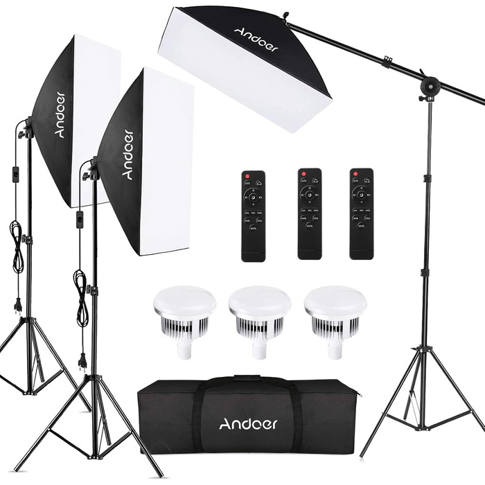 Комплект освітлення Andoer Photography Kit Softbox 3 пакети, з двоколірними світлодіодними лампами з регулюванням яскравості 85 Вт 2800K-5700K, пультами дистанційного керування та підставкою для ламп для відеозйомки, портретної фотографії тощо