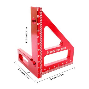 Металева трикутна лінійка, алюмінієвий сплав, багатокутна вимірювальна лінійка, деревообробка, трикутна лінійка з гравіюванням, трикутна лінійка, вимірювальний інструмент для інженерів, столярів (червона)