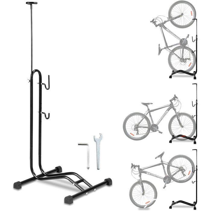 Підлогова стійка для велосипедів Joparri, тримач для велосипеда регулюється по висоті, тримач для велосипеда від 20 до 29 дюймів, для гаража та будинку із захистом рами, 42,5 * 43,5 * 117 підлогова стійка для велосипедів 2