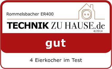 Яйцеварка ROMMELSBACHER ER 400 - на 1-7 яєць, регульований ступінь твердості, електронний контроль часу приготування, перемикач увімкнення/вимкнення, сигнал сигналу в кінці часу приготування, корпус з нержавіючої сталі, нержавіюча сталь 400 Вт одинарна