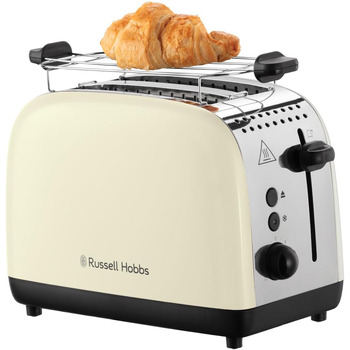 Тостер Russell Hobbs на 2 скибочки Colours Plus Stainless Steel Cream (надзвичайно широкі отвори для тостів, включаючи насадку для булочки, 6 рівнів підрум'янювання функція розморожування, функція lift & look, 1600 Вт) 26551-56 Тостер НОВИНКА