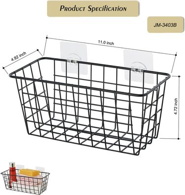 И Підвісний кошик Кошик для ванної кімнати Кошик для зберігання товарів домашнього вжитку з безслідною стрічкою без свердління для зберігання в шафі Кухня Ванна кімната Комора Чорний, 2 шт.