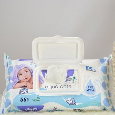 Вологі серветки bella baby Happy Aqua Care, упаковка 10 шт. (10х56 шт. ), 100 біорозкладна, 99 вода, з 1-го дня життя 56 шт. (упаковка 10 шт. )