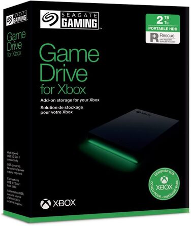 Портативний зовнішній жорсткий диск Seagate Game Drive Xbox 2TB, 2.5 дюйма, USB 3.0, Xbox, чорний, 2 роки служби порятунку, номер моделі STKX2000400