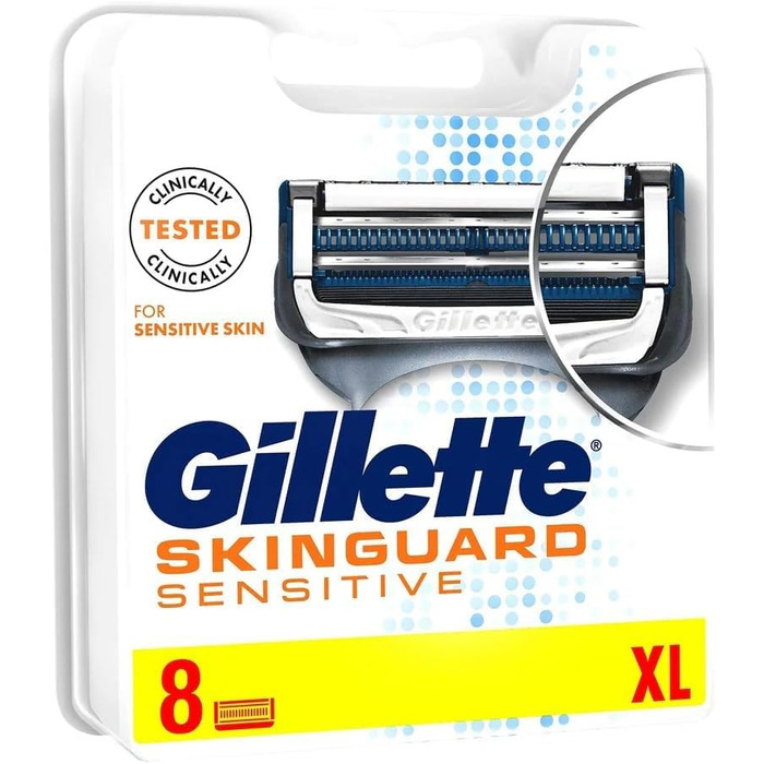 Чоловічі леза для бритви Gillette SkinGuard Sensitive з прецизійним тримером, упаковка з 8 заправних лез (упаковка може відрізнятися) Одинарний