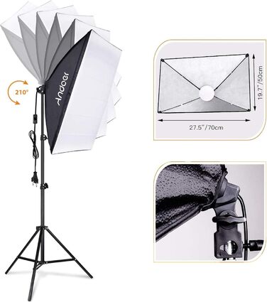 Комплект освітлення Andoer Photography Kit Softbox 3 пакети, з двоколірними світлодіодними лампами з регулюванням яскравості 85 Вт 2800K-5700K, пультами дистанційного керування та підставкою для ламп для відеозйомки, портретної фотографії тощо