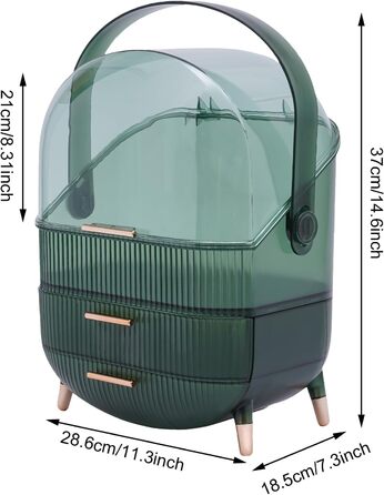 Шаровий органайзер для макіяжу - Сховище для косметики - Система організації з 2 висувними ящиками - Переносний ящик для зберігання ванни або туалетного столика - Ретро зелений, тримач для столу, 3-