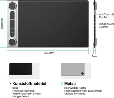 Графічний планшет HUION Inspiroy Dial 2 Bluetooth з контролерами з подвійним набором 6 програмованих кнопок Pen Tablet, 10 x 6-дюймовий бездротовий планшет для малювання, підходить для MacOS/ChromeOS/Linux 10.5 x 6.56 дюймів