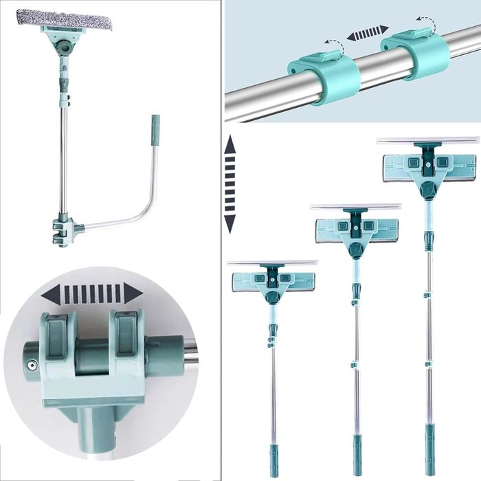 Засіб для миття вікон, засіб для миття вікон з U-подібним кронштейном і подовжувачем, телескопічний і регульований засіб для миття вікон для побутових вікон Aizuoni