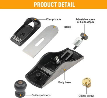 Рубанок Hoteche 394006 однією рукою -175 мм довжина корпусу, ширина леза 41 мм (точна обробка знизу та збоку, точне лиття, регульоване лезо, гладка поверхня)