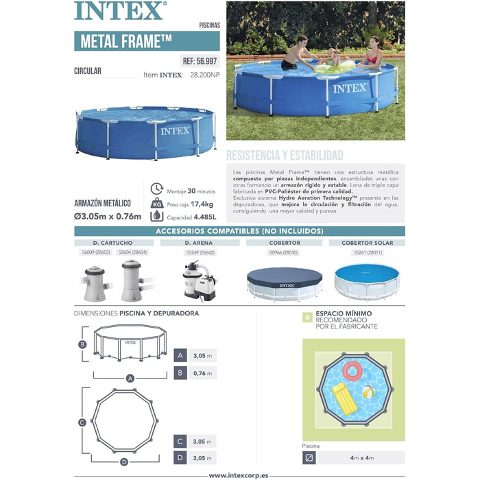 Басейн з металевим каркасом Intex - Наземний басейн - Синій - Ø 305 x 76 см 305 x 76 см Наземний басейн