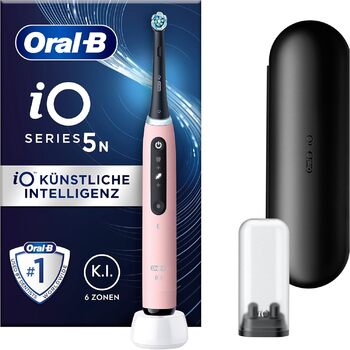 Електрична зубна щітка/електрична зубна щітка Oral-B iO 5, магнітна технологія, 5 режимів чищення для догляду за зубами, LED-дисплей і дорожній кейс, дизайн від Braun, рум'яна рожеві