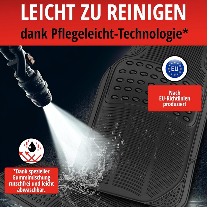 Універсальний автомобільний набір гумових килимків WALSER Spartacus, автомобільні килимки можна нарізати за розміром в 4 шт. и, універсальний протиковзкий килимок автомобіль, автомобільні килимки для простору для ніг чорний