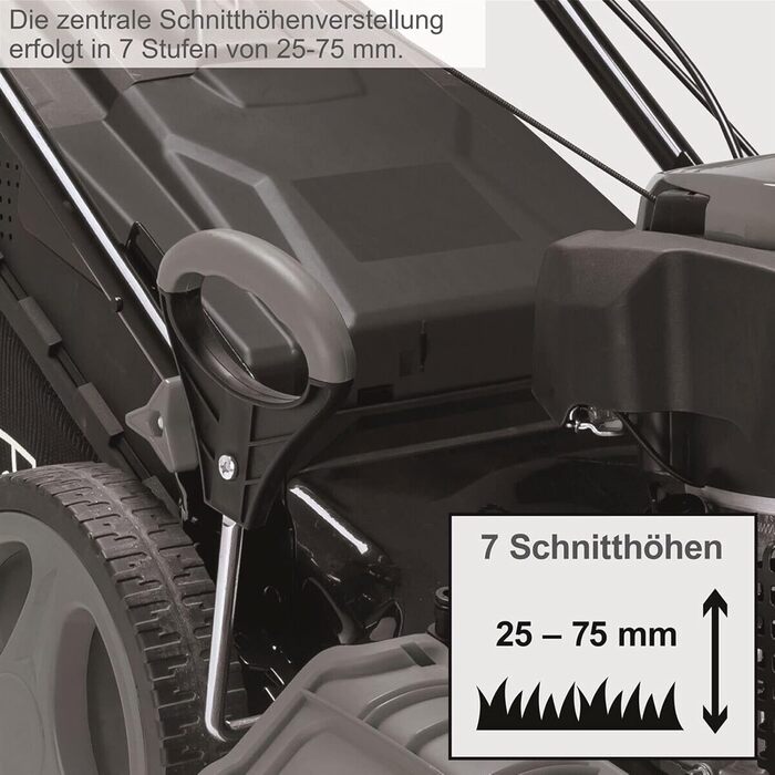 Бензинова газонокосарка Scheppach MS197-51B Trike з приводом Функції 6 в 1 4-тактний двигун / потужність 5,2 к.с. / 200 CCM Ширина зрізу 51 см Травосборник 65 л 7-позиційне регулювання висоти зрізу 25-75 мм