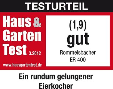 Яйцеварка ROMMELSBACHER ER 400 - на 1-7 яєць, регульований ступінь твердості, електронний контроль часу приготування, перемикач увімкнення/вимкнення, сигнал сигналу в кінці часу приготування, корпус з нержавіючої сталі, нержавіюча сталь 400 Вт одинарна