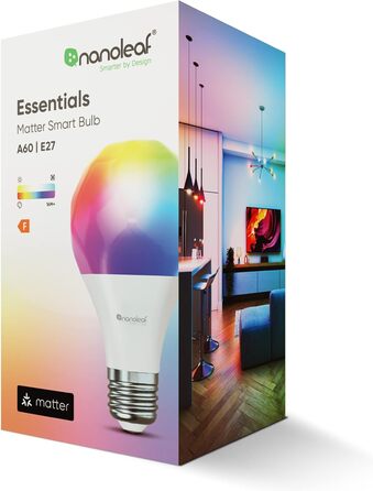 Лампочка Nanoleaf Matter Essentials, світлодіодна лампа Smart RGBW E27 - Matter via Thread, світлодіодна лампа Bluetooth 16 мільйонів кольорів, синхронізація екрана, робота з Google Home Apple, прикраса та ігри