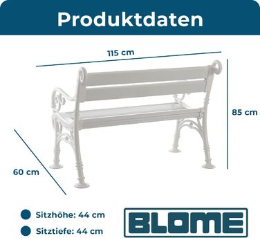 Лавка Blome Linderhof - 2-місна садова лавка для саду, балкона, тераси, паркова лавка в білому кольорі, Зроблено Німеччина