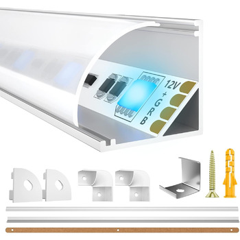 Світлодіодний алюмінієвий профіль LIAOINTEC 10 x 1 м V-подібна форма з білою молочною кришкою, торцевими кришками та монтажним затискачем для світлодіодних стрічок, стрічок (світлодіодні стрічки/стрічки до 12 мм включно) V-подібний профіль