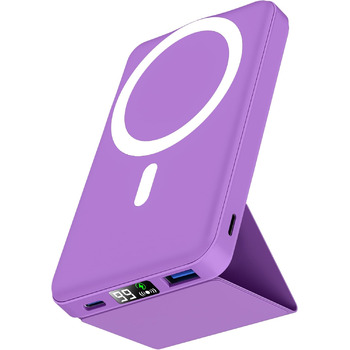 Для Magsafe powerbank, Powerbank 10000mah Foldable Magnetic Power Bank PD 22.5W Fast Charging with LED Display Compatible with Mag-Safe for iPhone 16/15/14/13/12 Pro Max/Pro/Plus-Purple