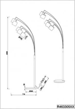 Торшер Reality Lighting Tommy R46335979, матовий метал, тканинний абажур золотого кольору, ексклюзивний 5 шт. E14 (білий, дугова лампа)