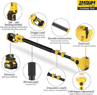 Модифікація 2023, поворотна подовжувальна штанга 90/180, акумуляторна пила з телескопічною подовжувальною штангою 4,6-9 футів, сумісна з бензопилою/ножицями для дерева/електричною дрилем IMOUMLIVE