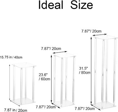 Підставка для квітів Inweder Весільні прикраси для столів - набір з 3 акрилових підставок для квітів Високі вази для квітів для прикрас Прозора підставка для столу Колона Геометрична ваза для домашнього декору 406080см 3 40см60см80см 3 40см60см80см