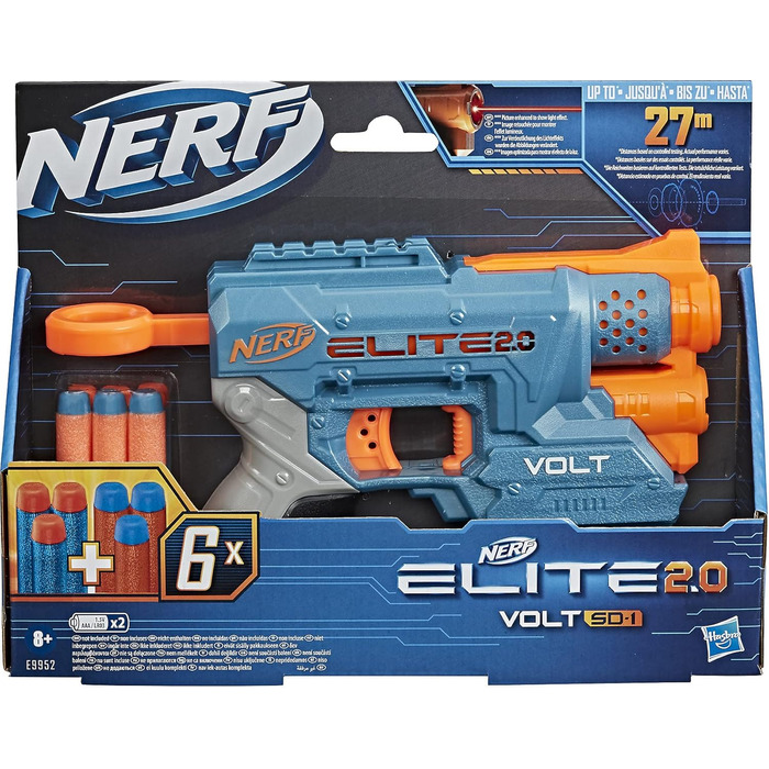 Бластер Hasbro Elite 2.0 Volt SD-1 - 6 дротиків Hasbro, світловий промінь мішені, сховище для 2 дротиків, 2 вставні рейки Tactical Rail, E9952, стандарт, стандарт