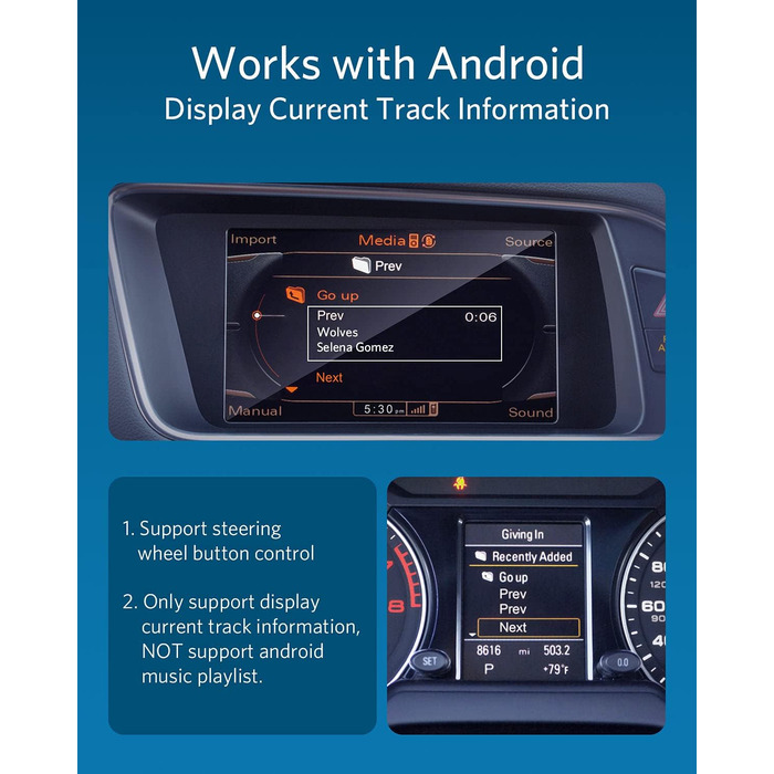 Адаптер Airdual Bluetooth 5.0, сумісний з музичним інтерфейсом Audi MMI 3G, Audi Symphony, Audi Concert, VW MDI, Mercedes Media Interface 2009-2020 рік Audi MMI3G/Audi Symphony Concert/VW