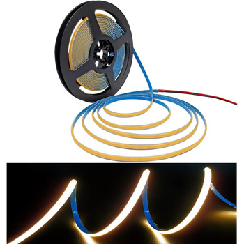 Світлодіодна стрічка Tesfish 24 В, шириною 5 мм ультратонка світлодіодна стрічка COB тепла біла 3000K 5M 480 світлодіодів/м Всього 2400 світлодіодів Неонове світло Гнучка світлодіодна стрічка для вечірки, стійки, полиці, домашнього декору