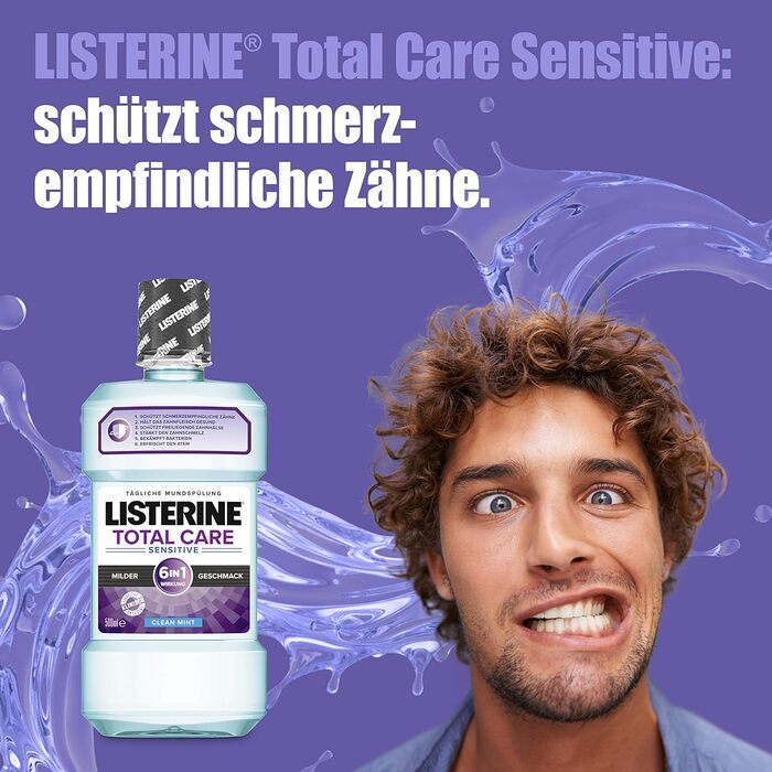 Ополіскувач для порожнини рота Listerine Total Care Sensitive, ополіскувач для порожнини рота 6в1, антибактеріальний і для чутливих зубів (3 x 500 мл) 500 мл (3 упаковки)