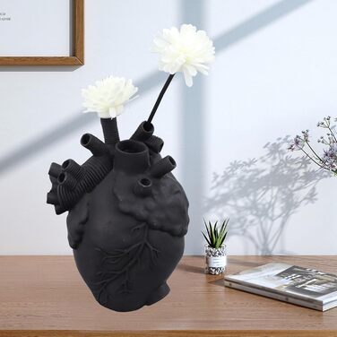 Анатомічний квітковий горщик Cyrank Heart Vase, скульптура зі смоли, анатомічна ваза для серця, ваза у формі серця, смола, квітковий горщик, прикраса для робочого столу, настільна прикраса для вітальні (чорний)