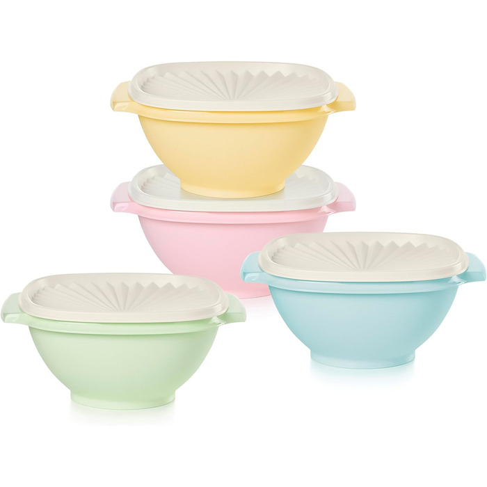 Миска Tupperware Heritage Collection 5.25 чашка з кришкою Starburst, 4 шт. и, вінтажна, різнокольорова, можна мити в посудомийній машині та не містить бісфенолу А, 1,3 л 5,25 чашки - чотири упаковки